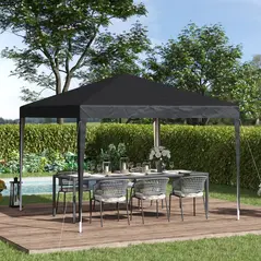Outsunny 3 x 3M Garden Pop Up Gazebo Height Adjustable Marquee Party Tent Wedding Canopy with Carrying Bag, Black - 2