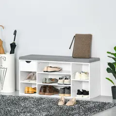 HOMCOM Shoe Storage Bench with Cushion - White - 2