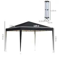 Outsunny 3 x 3M Garden Pop Up Gazebo Height Adjustable Marquee Party Tent Wedding Canopy with Carrying Bag, Black - 3