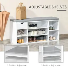 HOMCOM Shoe Storage Bench with Cushion - White - 5