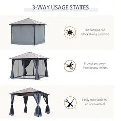 Outsunny 3m x 3m Hardtop Metal Frame Gazebo with 4 curtains, 100 kg Snow Load Capacity, Black - 6