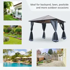 Outsunny 3m x 3m Hardtop Metal Frame Gazebo with 4 curtains, 100 kg Snow Load Capacity, Black - 7
