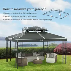 Outsunny Gazebo Roof Replacement, for 3 x 4m Frames - Grey - 3