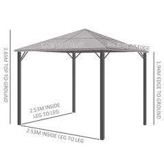 Outsunny 3m x 3m Hardtop Metal Frame Gazebo with 4 curtains, 100 kg Snow Load Capacity, Black - 3