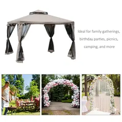 Outsunny Outdoor Gazebo, 2-tier Roof W/Netting, 295L x 295W x 263Hcm-Taupe - 4