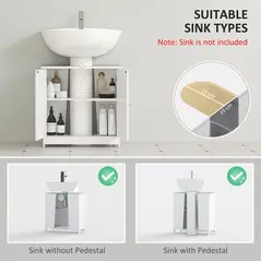 HOMCOM Under Sink Bathroom Storage Cabinet 2 Layers Vanity Unit Wooden - White - 4