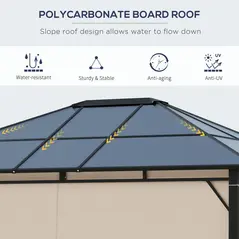 Outsunny 3 x 3.6m Hardtop Gazebo Canopy with Polycarbonate Roof Garden Pavilion with Removable Curtains and Steel Frame, Brown - 4
