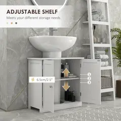 HOMCOM Under Sink Bathroom Storage Cabinet 2 Layers Vanity Unit Wooden - White - 5