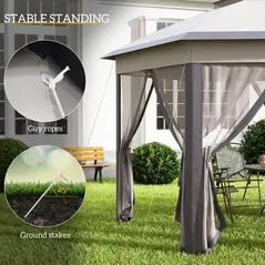 Outsunny 3 x 4m Garden Gazebo Hexagon Pop Up Gazebo Party Tent Canopy Double Roof Instant Shelter with Netting and Carry Bag for Outdoor Patio, Beige - 7