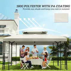 Outsunny 3x4m Gazebo Replacement Roof Canopy 2 Tier Top UV Cover Garden Patio Outdoor Sun Awning Shelters Cream (TOP COVER ONLY) - 6