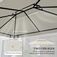 Outsunny 3x4m Gazebo Replacement Roof Canopy 2 Tier Top UV Cover Garden Patio Outdoor Sun Awning Shelters Cream (TOP COVER ONLY) - 4