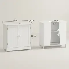 HOMCOM Under Sink Bathroom Storage Cabinet 2 Layers Vanity Unit Wooden - White - 3