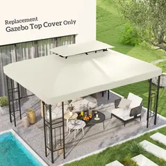 Outsunny 3x4m Gazebo Replacement Roof Canopy 2 Tier Top UV Cover Garden Patio Outdoor Sun Awning Shelters Cream (TOP COVER ONLY) - 2