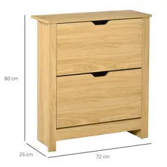 HOMCOM Narrow Shoe Cabinet, Space Saving Shoe Storage Cabinet with 2 Flip Drawers and Adjustable Shelves for 6-12 Pairs of Shoes for Hallways and Living Room, Natural Wood Finish - 3