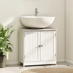 HOMCOM Under Sink Bathroom Storage Cabinet 2 Layers Vanity Unit Wooden - White - 2