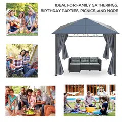 Outsunny 3 x 3(m) Hardtop Gazebo Canopy with Polycarbonate Roof, Permanent Pavilion Garden Gazebo with Curtains for Patio, Deck, Grey - 7