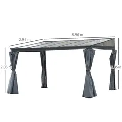 Outsunny 4 x 3(m) Outdoor Hardtop Gazebo with Curtains, Lean to Aluminium Pergola with Polycarbonate Roof, Garden Pavilion Sun Shade Shelter, Grey - 3