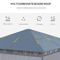 Outsunny 3 x 3(m) Hardtop Gazebo Canopy with Polycarbonate Roof, Permanent Pavilion Garden Gazebo with Curtains for Patio, Deck, Grey - 4