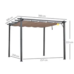 Outsunny 3m x 3m Pergola - Retractable Aluminium 3x3 Garden Shade for Outdoor BBQ & Gatherings, Family Use, Brown - 3