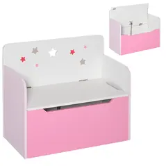 HOMCOM Kids Wooden Toy Box Children Storage Chest Bench Organiser Safety Hinge Bedroom Playroom Furniture Pink - 7