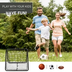 HOMCOM Angle Adjustable Double Sided Rebounder Net Training Aid Target Soccer Goal Kickback For Football, Baseball, Basketball - 75L x 75W cm - 4