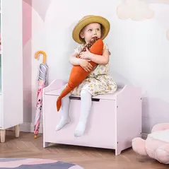 HOMCOM Wooden Kids Toy Box Children Storage Organizer Chest Safety Hinge Playroom Furniture Pink - 2