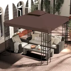 Outsunny 3x3 m Double-Tier Canopy Top Replacement-Coffee - 2