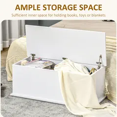 HOMCOM 113L Storage Chest, Storage Box with Flip-Top Lid and 2 Safety Hinges, Storage Trunk for Living Room, Entryway, 100 x 40 x 40 cm, White - 4