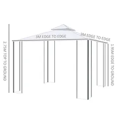 Outsunny 3(M)x3(M) Garden Gazebo Double Top Outdoor Canopy Patio Event Party Wedding Tent Backyard Sun Shade with Netting - Cream White - 3