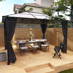 Outsunny 3 x 3(m) Hardtop Gazebo Canopy with Polycarbonate Roof, Permanent Pavilion Garden Gazebo with Curtains for Patio, Deck, Grey - 2