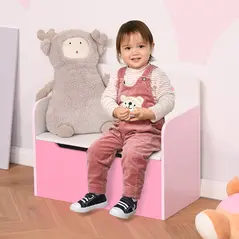 HOMCOM Kids Wooden Toy Box Children Storage Chest Bench Organiser Safety Hinge Bedroom Playroom Furniture Pink - 2