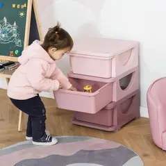 HOMCOM 3 Drawers Plastic Storage Units, 3 Tier Kids Storage Units, Children Toy Chest for Nursery, Playroom, Bedroom, Pink - 2