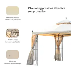 Outsunny 3(M)x3(M) Garden Gazebo Double Top Outdoor Canopy Patio Event Party Wedding Tent Backyard Sun Shade with Netting - Cream White - 6