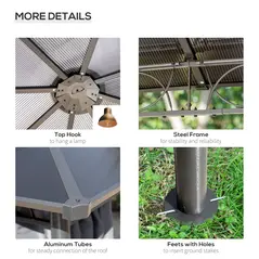 Outsunny 3 x 3(m) Hardtop Gazebo Canopy with Polycarbonate Roof, Permanent Pavilion Garden Gazebo with Curtains for Patio, Deck, Grey - 6