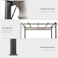 Outsunny 3m x 3m Pergola - Retractable Aluminium 3x3 Garden Shade for Outdoor BBQ & Gatherings, Family Use, Brown - 6
