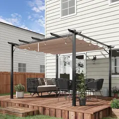 Outsunny 3m x 3m Pergola - Retractable Aluminium 3x3 Garden Shade for Outdoor BBQ & Gatherings, Family Use, Brown - 2