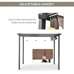 Outsunny 3m x 3m Pergola - Retractable Aluminium 3x3 Garden Shade for Outdoor BBQ & Gatherings, Family Use, Brown - 5