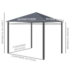 Outsunny 3 x 3(m) Hardtop Gazebo Canopy with Polycarbonate Roof, Permanent Pavilion Garden Gazebo with Curtains for Patio, Deck, Grey - 3