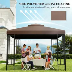 Outsunny 3x3 m Double-Tier Canopy Top Replacement-Coffee - 6