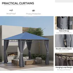 Outsunny 3 x 3(m) Hardtop Gazebo Canopy with Polycarbonate Roof, Permanent Pavilion Garden Gazebo with Curtains for Patio, Deck, Grey - 5
