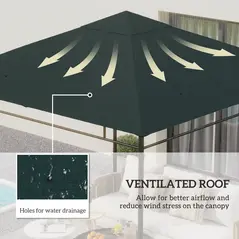 Outsunny 3 x 3 m Gazebo Canopy Replacement Cover, Garden Gazebo Roof Replacement with Drain Holes, TOP COVER ONLY, Grey - 4