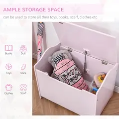 HOMCOM Wooden Kids Toy Box Children Storage Organizer Chest Safety Hinge Playroom Furniture Pink - 7