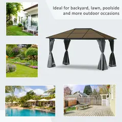 Outsunny 3 x 4m Hardtop Gazebo Canopy with Polycarbonate Roof, Aluminium Frame, Permanent Pavilion Garden Gazebo with Netting and Curtains - Grey - 7