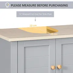 kleankin Under Sink Cabinet, Bathroom Vanity Unit, Pedestal Under Sink Design, Storage Cupboard with Adjustable Shelf, Grey - 3