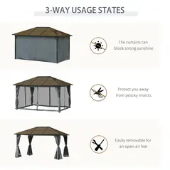 Outsunny 3 x 4m Hardtop Gazebo Canopy with Polycarbonate Roof, Aluminium Frame, Permanent Pavilion Garden Gazebo with Netting and Curtains - Grey - 6