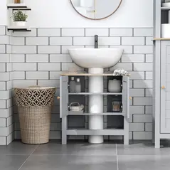 kleankin Under Sink Cabinet, Bathroom Vanity Unit, Pedestal Under Sink Design, Storage Cupboard with Adjustable Shelf, Grey - 6
