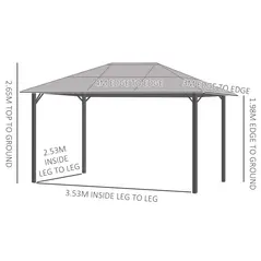 Outsunny 3 x 4m Hardtop Gazebo Canopy with Polycarbonate Roof, Aluminium Frame, Permanent Pavilion Garden Gazebo with Netting and Curtains - Grey - 3