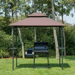Outsunny 2.5x1.5m (8'x5') Grill Gazebo Canopy, Double Tiered Outdoor BBQ Gazebo Shelter with 2 Side Shelves for Garden, Patio, Barbecue, Picnic, Coffee - 2