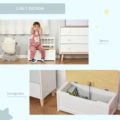 HOMCOM 2 In 1 Wooden Toy Box, Seat Storage Bench, Storage Chest Cabinet Organiser, with Safety Pneumatic Rod - 6
