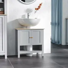 kleankin Under Sink Cabinet, Bathroom Vanity Unit, Pedestal Under Sink Design, Storage Cupboard with Adjustable Shelf, Grey - 2